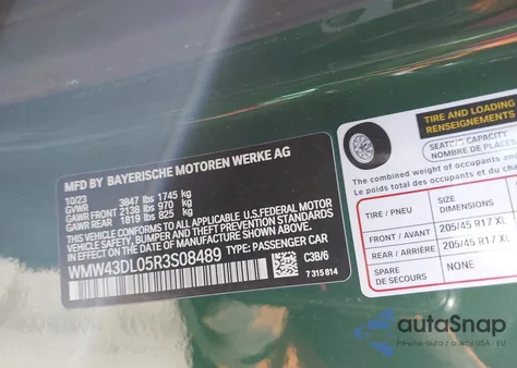 2024 Mini Convertible Cooper S из США, поврежденный, VIN WMW43DL05R3S08489